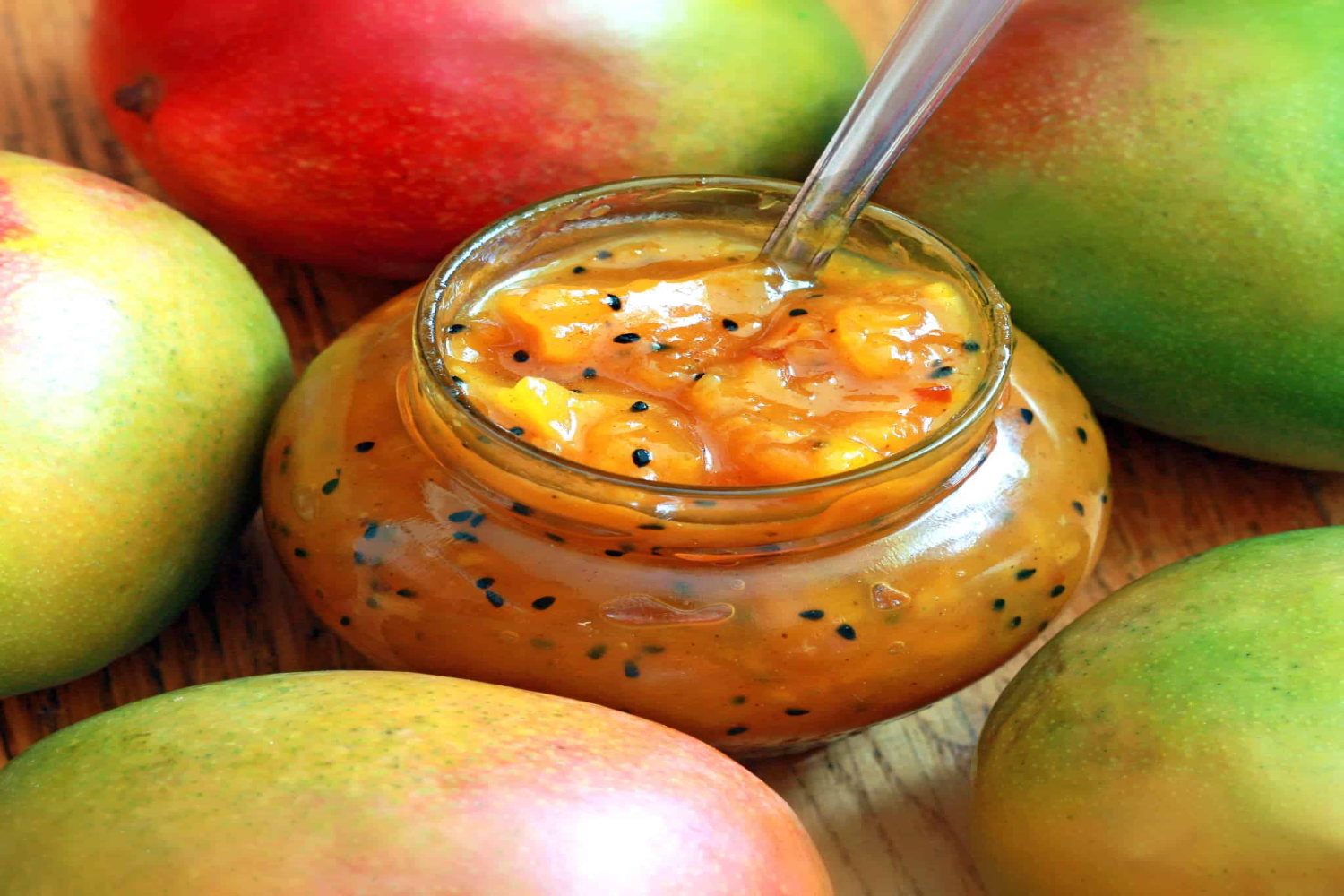 Image of mango, Bowl, spoon and Chutney